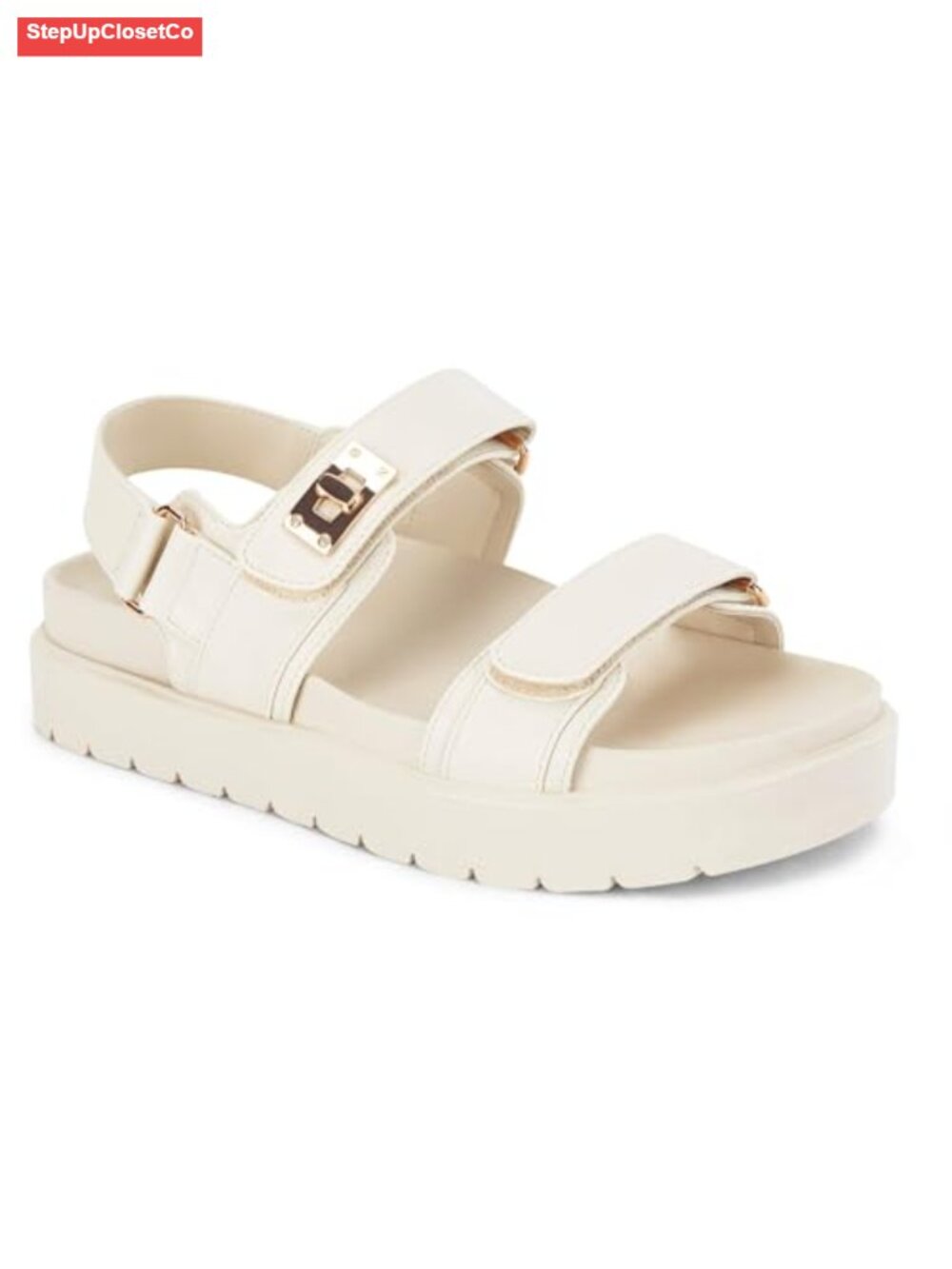 Double Strap Platform Flat Sandals with Hook & Loop Closure